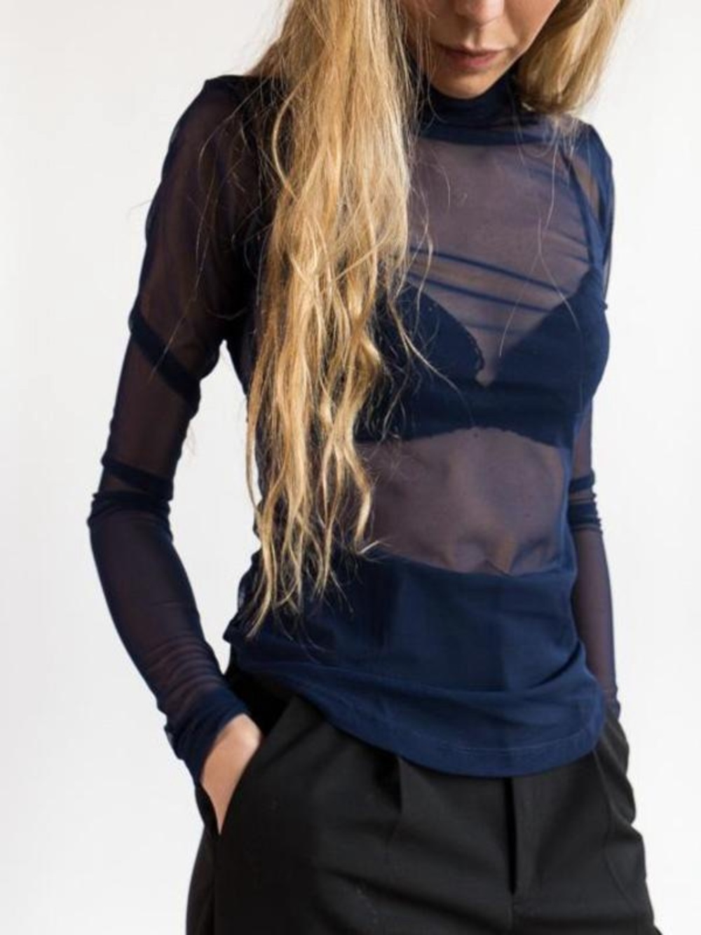 Zara Navy Blue Sheer Mesh top